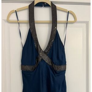 EUC Silk blue embellished halter top